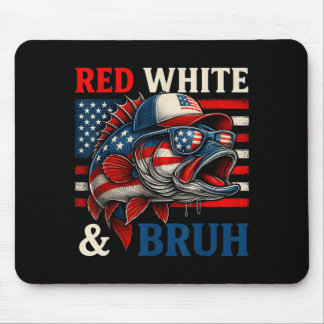 Patriotic Red White Bruh America Fish Fishing 4th Mouse Pad