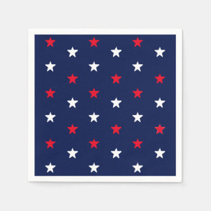 Patriotic red white dark navy blue stars pattern napkin
