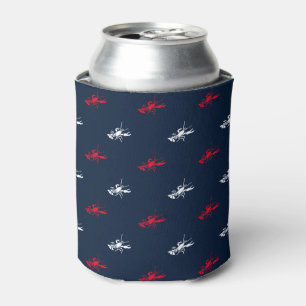 Patriotic red white dark navy lobster pattern fun can cooler