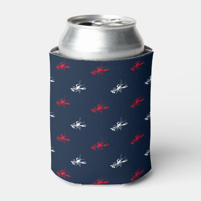 Patriotic red white dark navy lobster pattern fun can cooler (Can Front)