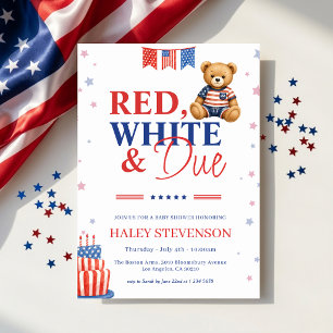 Patriotic Red White & Due 4th July Baby Shower Invitation
