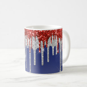 Patriotic Red White Glitter Drip Blue Coffee Mug