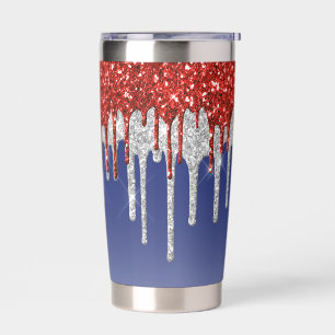 Patriotic Red White Glitter Drip Blue Insulated Tumbler