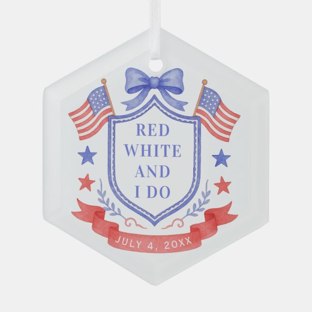Patriotic Red White & I Do Bridal Shower Glass Tree Decoration (Front)
