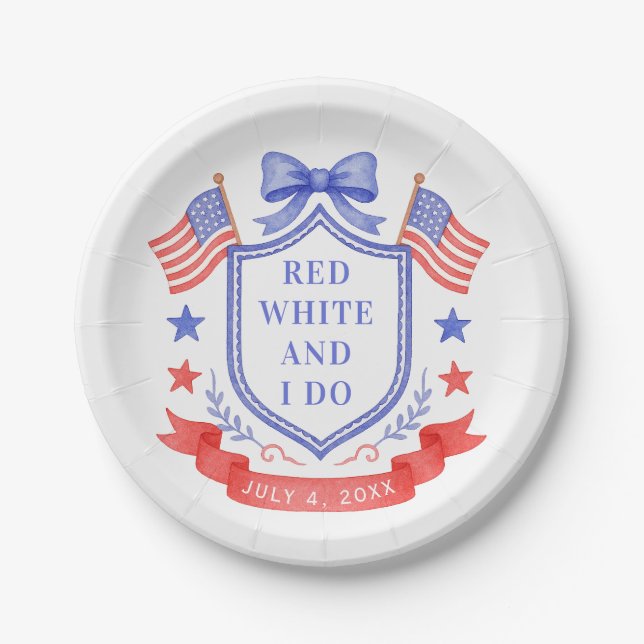 Patriotic Red White & I Do Bridal Shower  Paper Plate (Front)