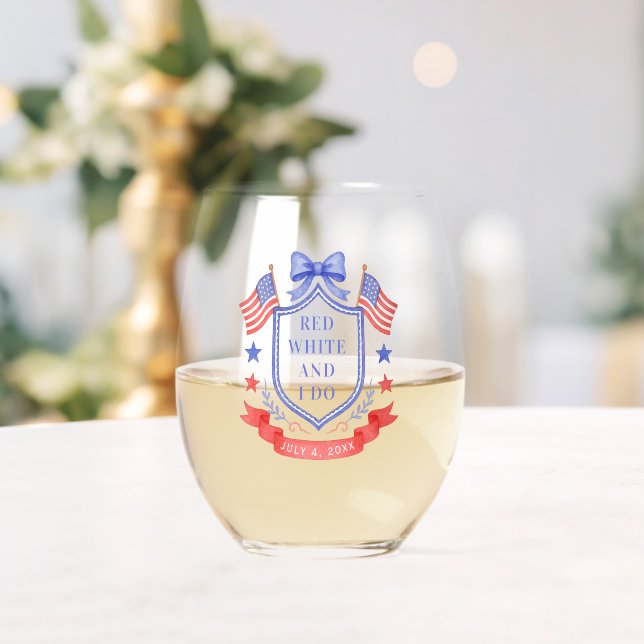 Patriotic Red White & I Do Bridal Shower Stemless Wine Glass (Insitu (Wedding))