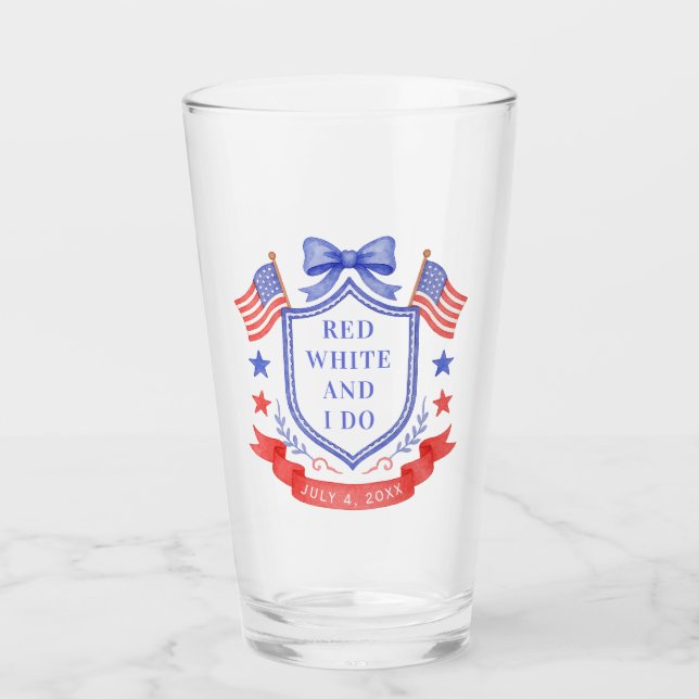 Patriotic Red White & I Do Bridal Shower Welcome Glass (Front)