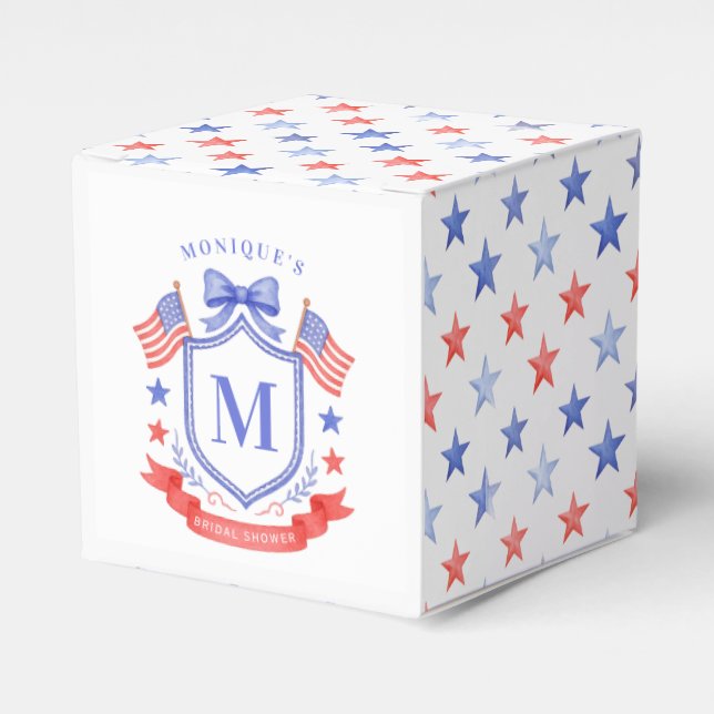 Patriotic Red White & I Do Monogram Bridal Shower Favour Box (Front Side)