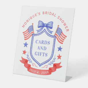 Patriotic Red White & I Do Monogram Bridal Shower Pedestal Sign