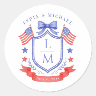 Patriotic Red White & I Do Monogram Wedding Classic Round Sticker