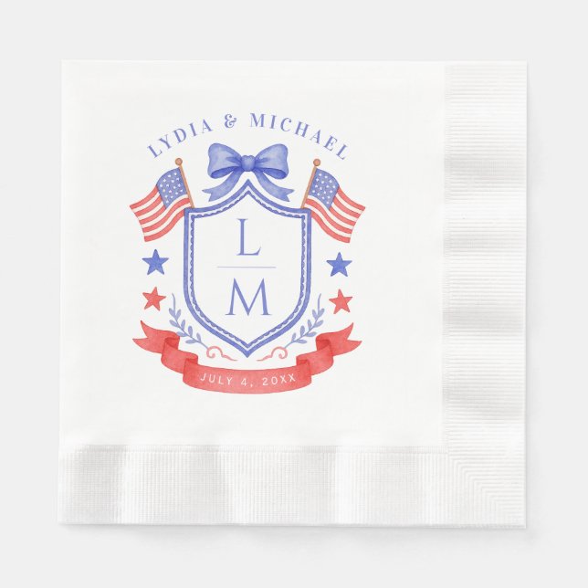 Patriotic Red White & I Do Monogram Wedding Napkin (Front)