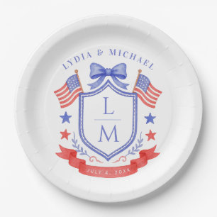 Patriotic Red White & I Do Monogram Wedding Paper Plate