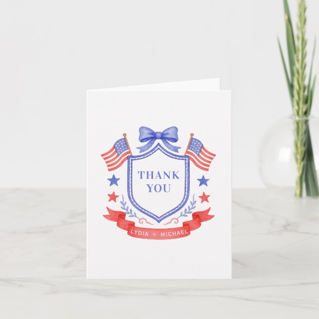 Patriotic Red White & I Do Monogram Wedding Thank You Card (Front)