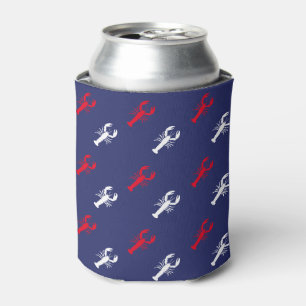 Patriotic Red white navy blue lobster pattern cute Can Cooler