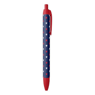 Patriotic red white navy blue star pattern modern black ink pen
