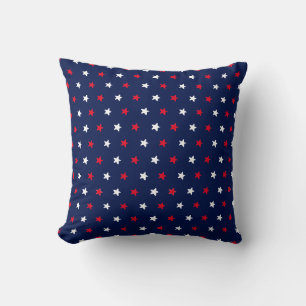 Patriotic red white navy blue star pattern modern cushion