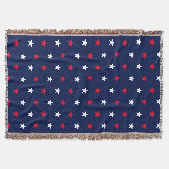 Patriotic red white navy blue star pattern modern  throw blanket (Front)