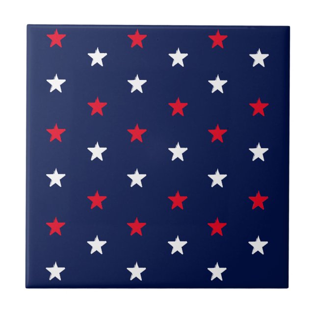 Patriotic Red white navy blue stars 4th of July Tile (Front)