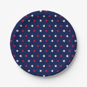 Patriotic red white navy blue stars holiday party paper plate