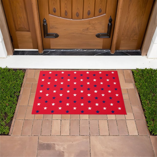 Patriotic red white & navy blue stars pattern   doormat (Outdoor)