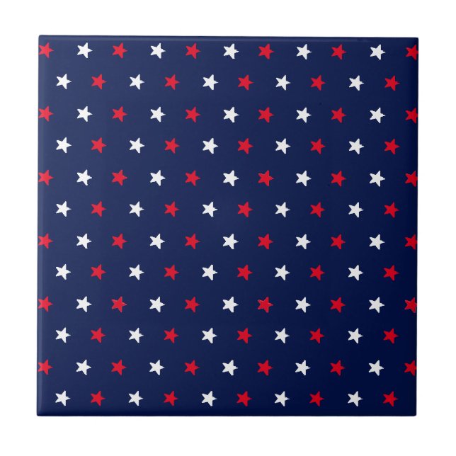 Patriotic red white navy blue stars pattern modern tile (Front)