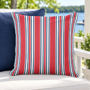 Patriotic Red White Navy Vertical Stripe Cushion