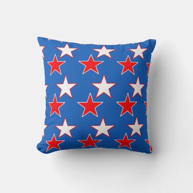 Patriotic Red & White Stars Throw Pillow (Front)