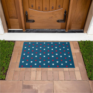 Patriotic red white & teal blue stars pattern doormat