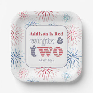 Patriotic Red White Two 2nd Birthday Party Paper Plate