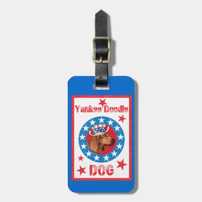 Patriotic Redbone Coonhound Luggage Tag (Front Vertical)
