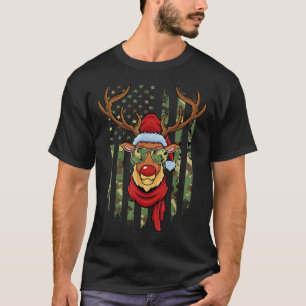 Patriotic Reindeer Camo American Flag Veteran Chri T-Shirt