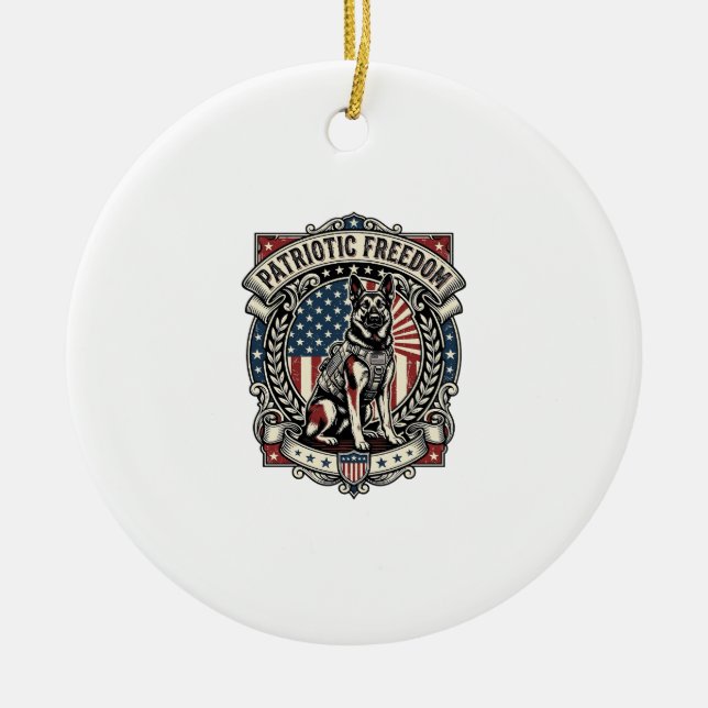 Patriotic Rescue Dog Ceramic Tree Decoration (Front)