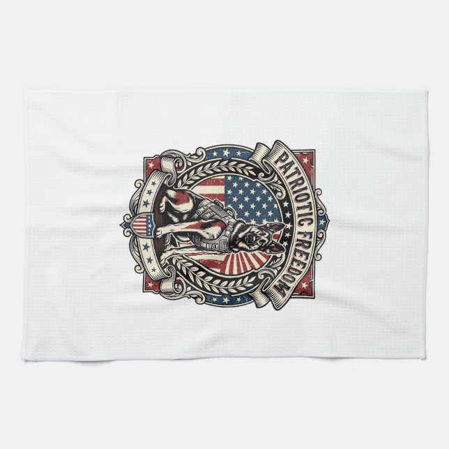 Patriotic Rescue Dog Tea Towel (Horizontal)