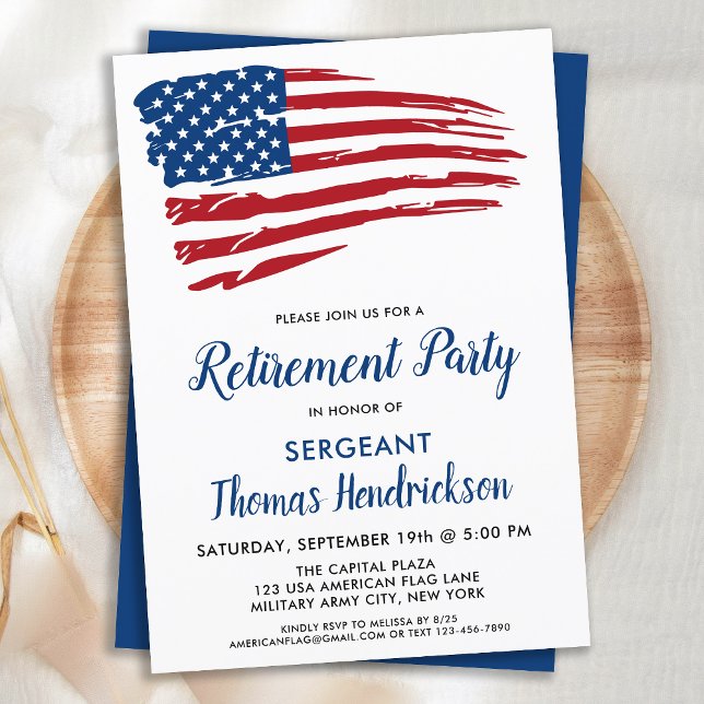 Patriotic Retirement Party USA American Flag  Invitation (Creator Uploaded)