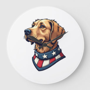 Patriotic Retriever Mascot Vintage Dog Tee 4 Large Clock