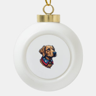 Patriotic Retriever Mascot Vintage Dog Tee Ceramic Ball Christmas Ornament