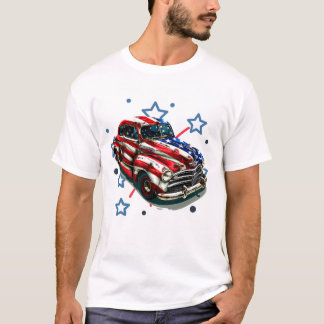 Patriotic Retro Automobile Art T-Shirt