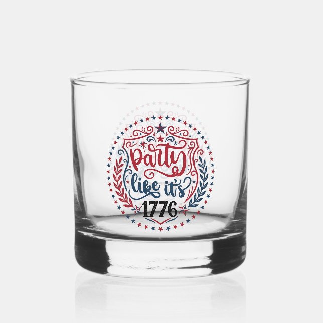 Patriotic Retro Celebration Design Whiskey Glass (Front)