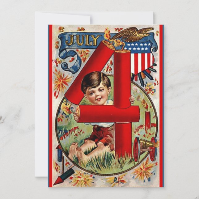 Patriotic Retro Vintage USA July 4th Holiday Card (Front)