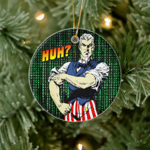 Patriotic Retro Whimsy: Uncle Sam's Roll-Up Sleeve Ceramic Tree Decoration