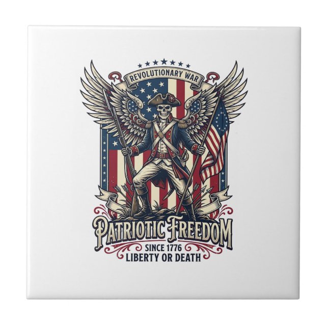 Patriotic Revolutionary War Skeleton Dark Patriot  Tile (Front)