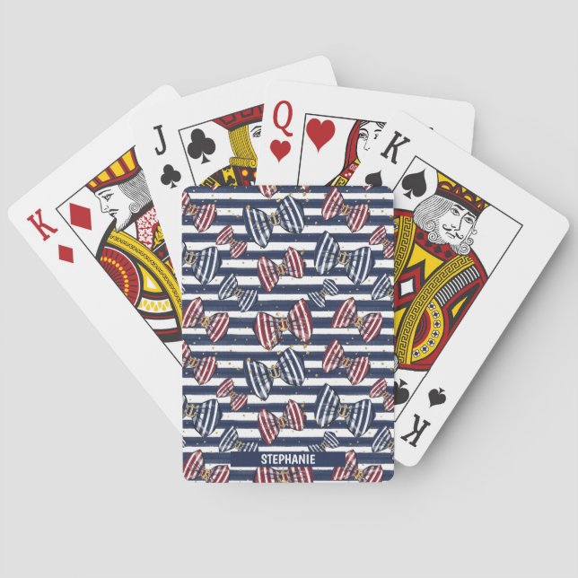 Patriotic Ribbon Stripes Pattern Playing Cards (Back)