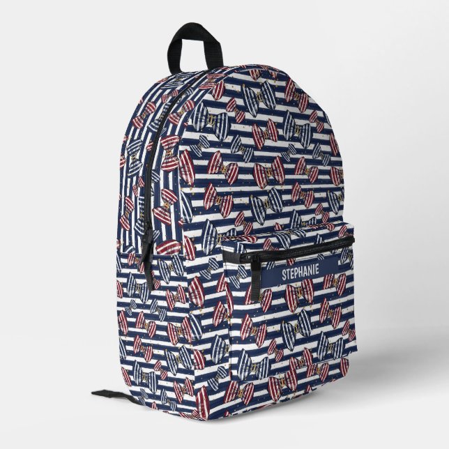 Patriotic Ribbon Stripes Pattern Printed Backpack (Back Corner Left)