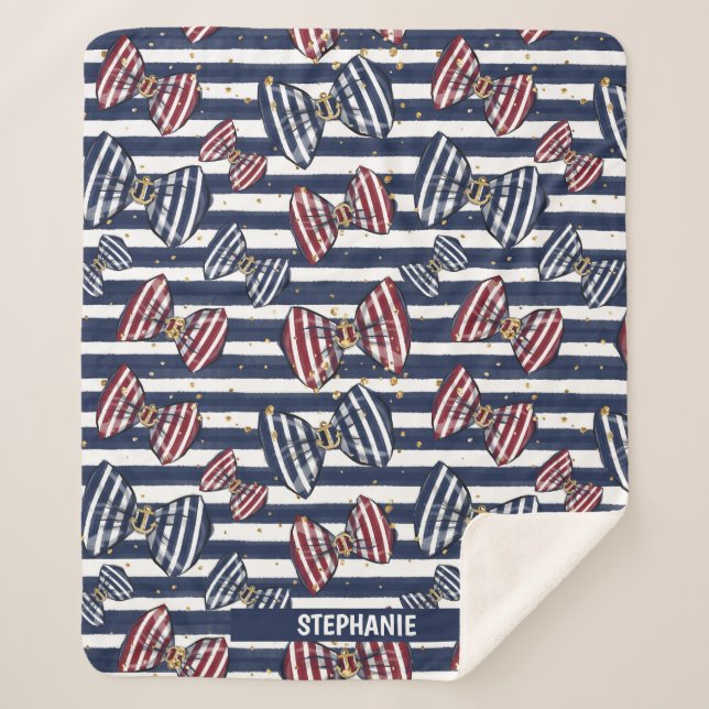 Patriotic Ribbon Stripes Pattern Sherpa Blanket (Front)