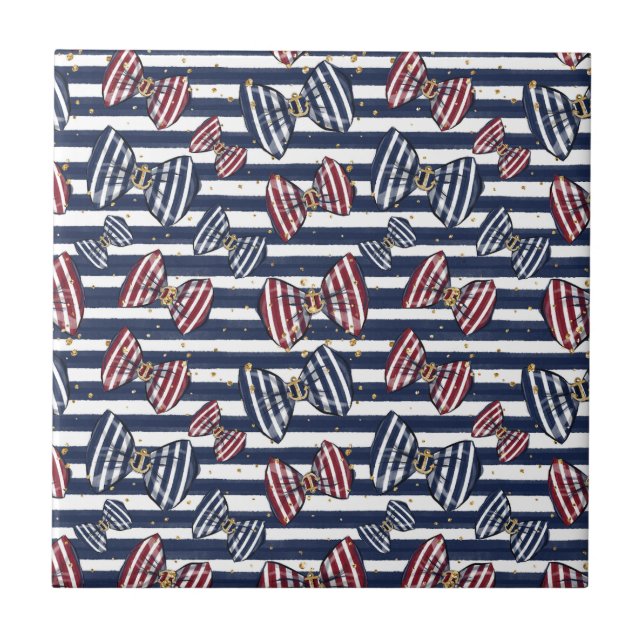 Patriotic Ribbon Stripes Pattern Tile (Front)