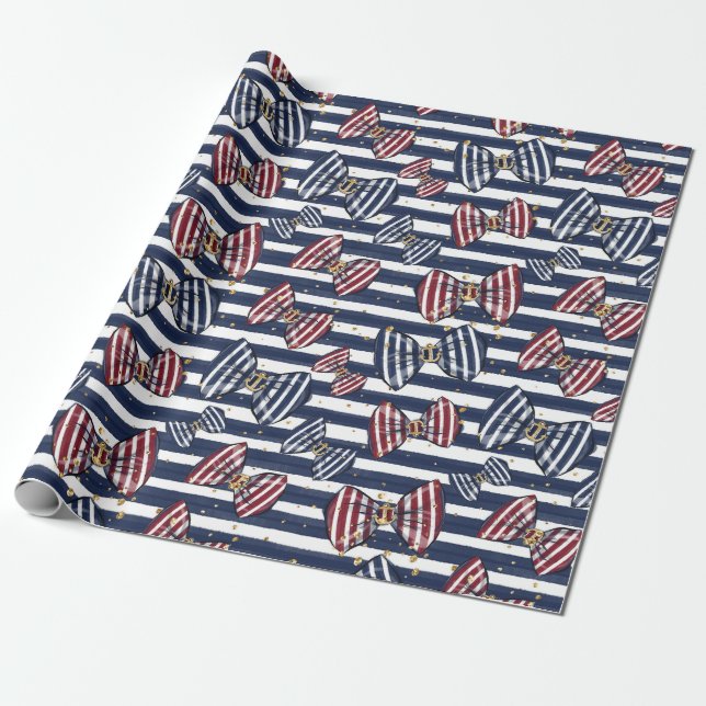 Patriotic Ribbon Stripes Pattern Wrapping Paper (Unrolled)