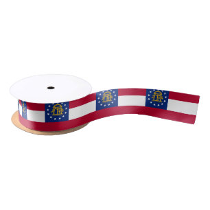 Patriotic Ribbon with Flag of Georgia, U.S.A. Satin Ribbon