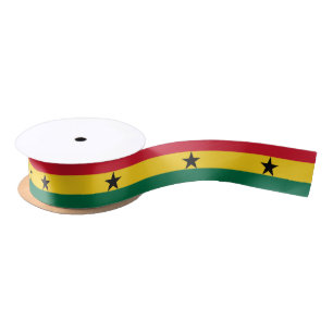 Patriotic Ribbon with Flag of Ghana Satin Ribbon