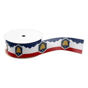 Patriotic Ribbon with new Flag of Utah State, USA Grosgrain Ribbon