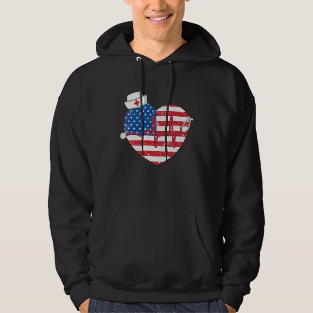 Patriotic RN LPN CNA American Flag July 4th Nurse Hoodie (Front)